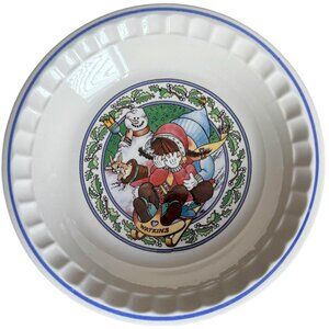 Vtg 1989 WATKINS Country Kids "Snow Magic" Ceramic Recipe Pie Plate 10.75" D